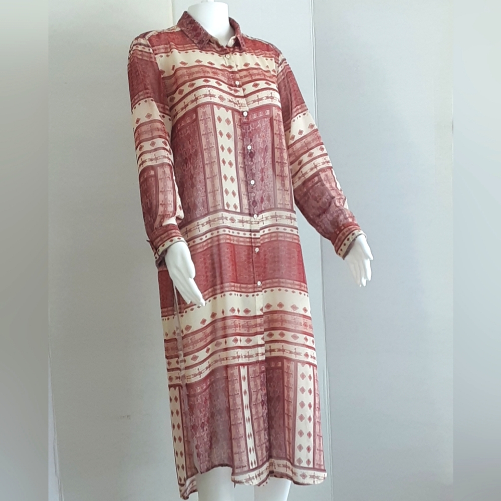 ZARA WOMAN Ethnic Print Relaxed Fit Long Sleeve Duster Sz. L